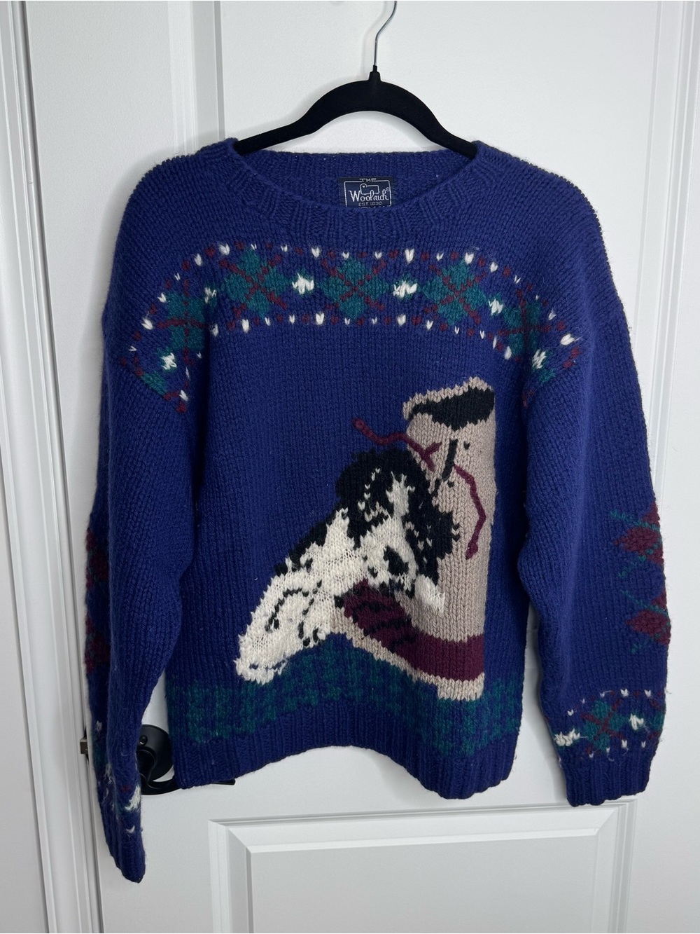 Woolrich Vintage Fair Isle Chunky-Knit Wool Crew Neck Dog Sweater L